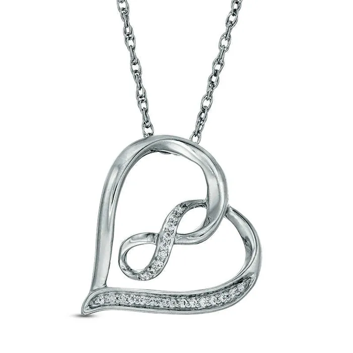 Goldia Necklaces 005 CT TW Natural Diamond Infinity Tilted Heart Pendant in 10K White Gold Goldia Necklaces 005 CT TW Natural Diamond Infinity Tilted Heart Pendant in 10K White Gold