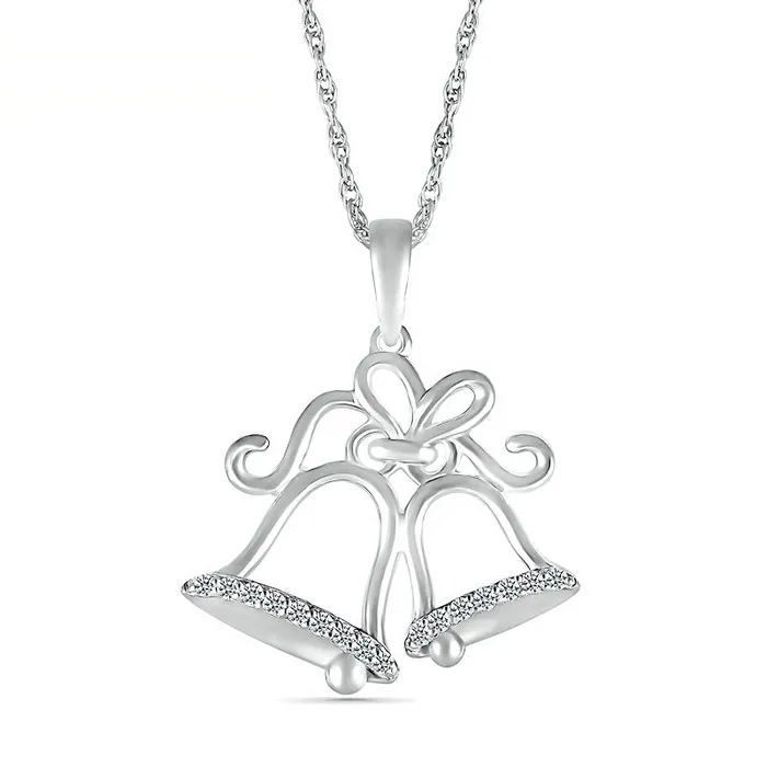 Goldia Necklaces 007 CT TW Natural Diamond Holiday Bells Pendant in Sterling Silver Goldia Necklaces 007 CT TW Natural Diamond Holiday Bells Pendant in Sterling Silver