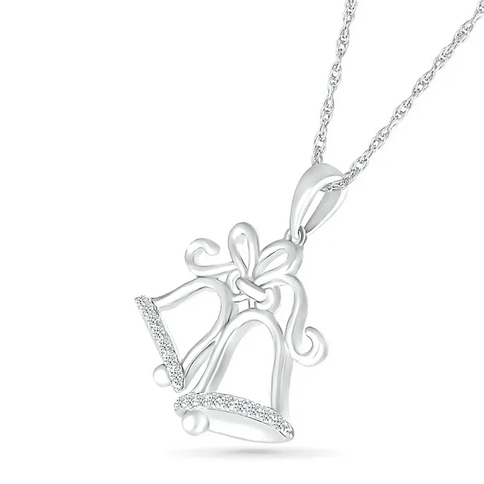 Goldia Necklaces 007 CT TW Natural Diamond Holiday Bells Pendant in Sterling Silver Goldia Necklaces 007 CT TW Natural Diamond Holiday Bells Pendant in Sterling Silver