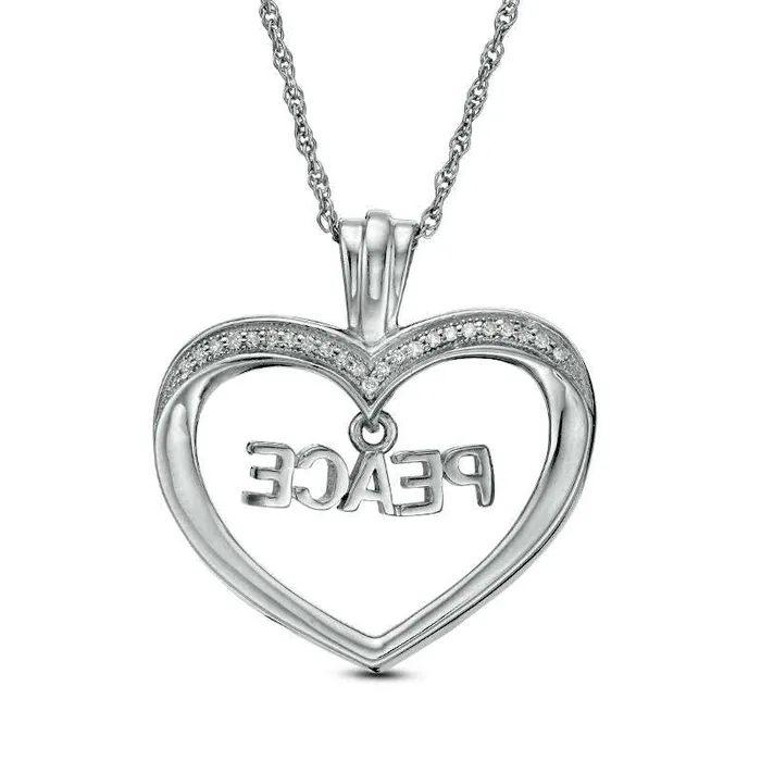 Goldia Necklaces 01 CT TW Natural Diamond PEACE Charm in Heart Pendant in Sterling Silver Goldia Necklaces 01 CT TW Natural Diamond PEACE Charm in Heart Pendant in Sterling Silver