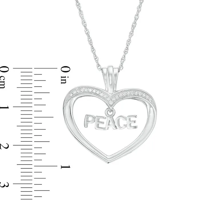 Goldia Necklaces 01 CT TW Natural Diamond PEACE Charm in Heart Pendant in Sterling Silver Goldia Necklaces 01 CT TW Natural Diamond PEACE Charm in Heart Pendant in Sterling Silver
