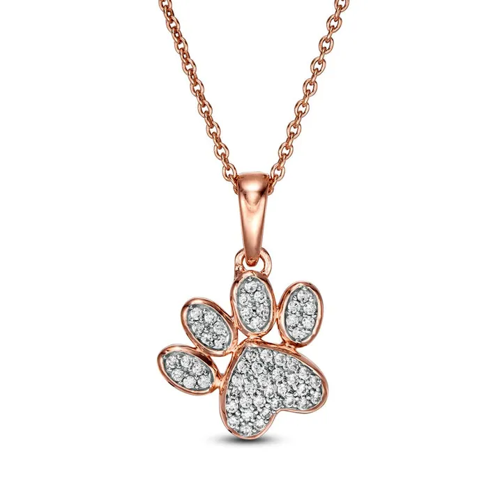 Goldia Necklaces 013 CT TW Natural Diamond Tilted Paw Print Pendant in 10K Rose Gold Goldia Necklaces 013 CT TW Natural Diamond Tilted Paw Print Pendant in 10K Rose Gold