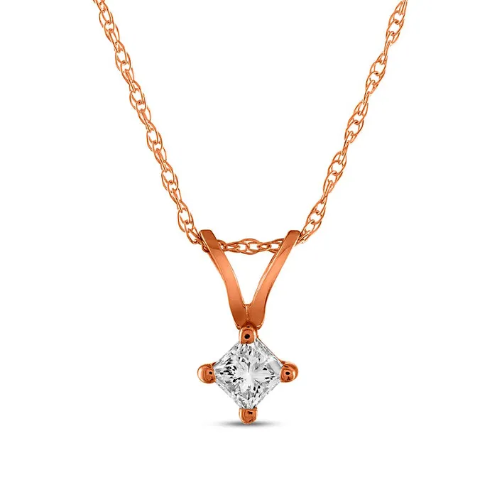 Goldia Necklaces 017 CT PrincessCut Natural Clarity Enhanced Solitaire Tilted Pendant in 14K Rose Gold JI3 Goldia Necklaces 017 CT PrincessCut Natural Clarity Enhanced Solitaire Tilted Pendant in 14K Rose Gold JI3