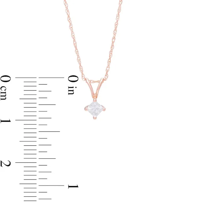 Goldia Necklaces 017 CT PrincessCut Natural Clarity Enhanced Solitaire Tilted Pendant in 14K Rose Gold JI3 Goldia Necklaces 017 CT PrincessCut Natural Clarity Enhanced Solitaire Tilted Pendant in 14K Rose Gold JI3