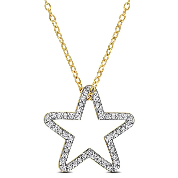 Goldia Necklaces 02 CT TW Natural Diamond Star Outline Pendant in Sterling Silver with Yellow Rhodium Plate Goldia Necklaces 02 CT TW Natural Diamond Star Outline Pendant in Sterling Silver with Yellow Rhodium Plate
