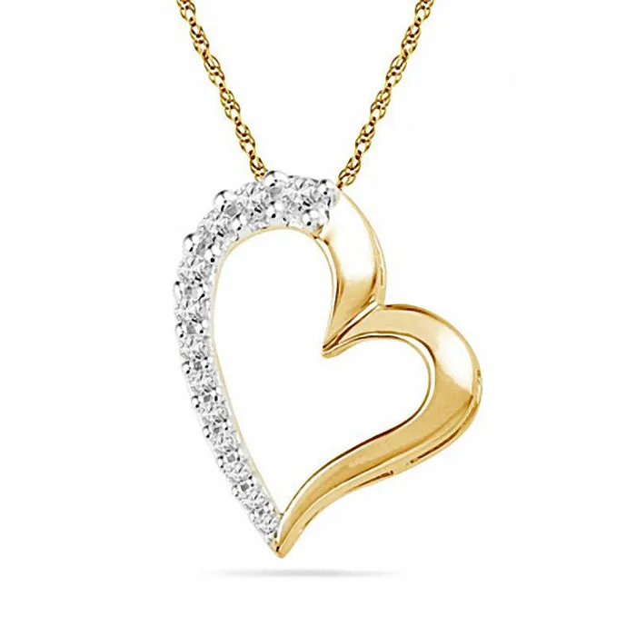 Goldia Necklaces 025 CT TW Natural Diamond Tilted Heart Pendant in 10K Yellow Gold Goldia Necklaces 025 CT TW Natural Diamond Tilted Heart Pendant in 10K Yellow Gold
