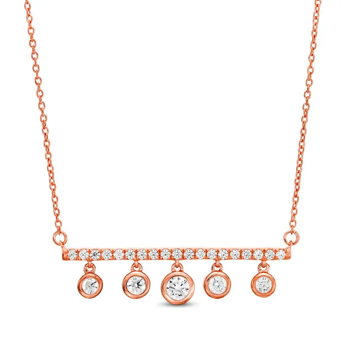 Goldia Necklaces 05 CT TW Natural Diamond Horizontal Bar BezelSet Drop Necklace in 10K Rose Gold
