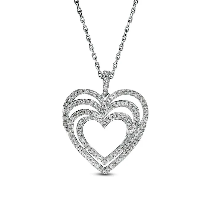 Goldia Necklaces 05 CT TW Natural Diamond Triple Heart Swirl Pendant in Sterling Silver Goldia Necklaces 05 CT TW Natural Diamond Triple Heart Swirl Pendant in Sterling Silver
