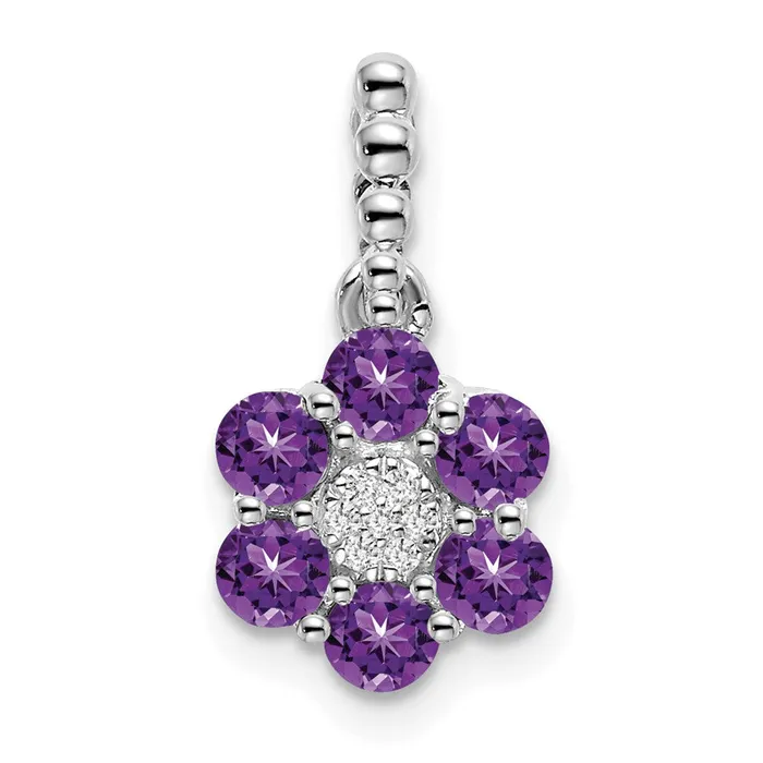 Goldia Necklaces 14k White Gold Amethyst and Real Diamond Floral Pendant