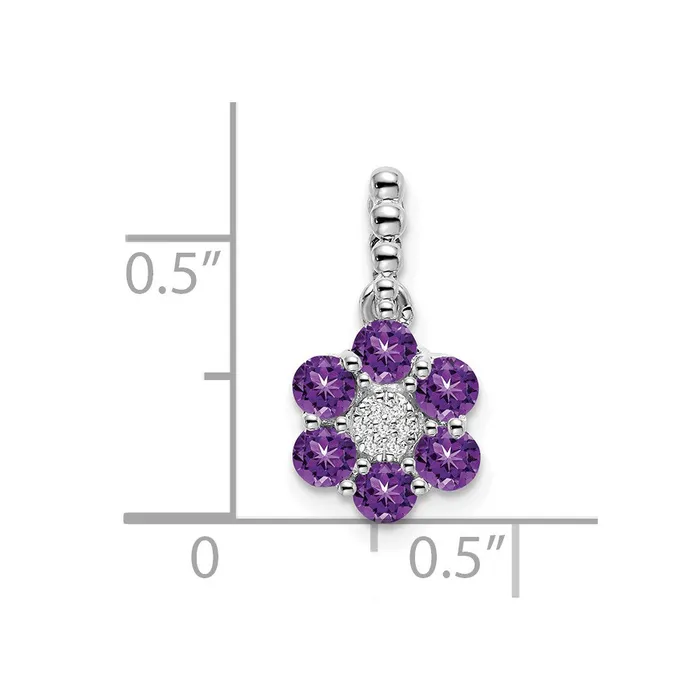 Goldia Necklaces 14k White Gold Amethyst and Real Diamond Floral Pendant