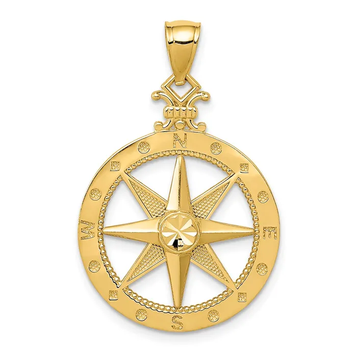 Goldia Necklaces 14k Yellow Gold Diamondcut Polished Compass Pendant