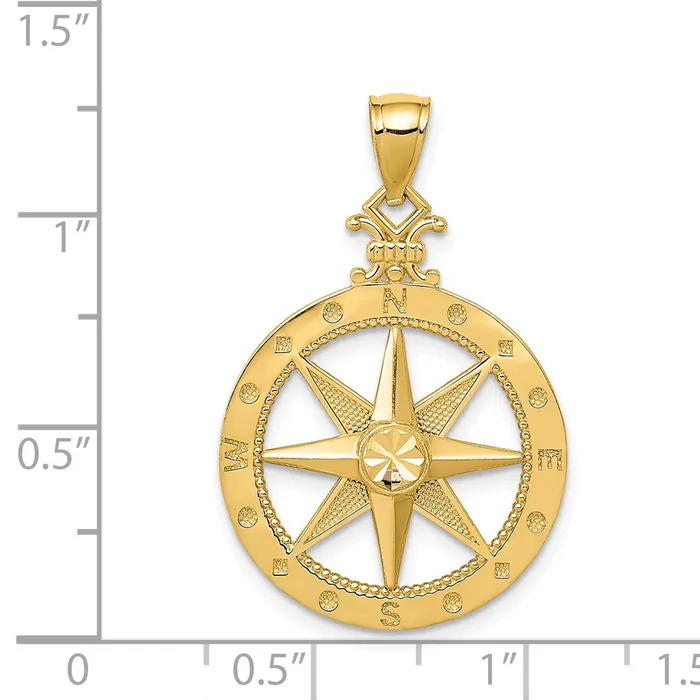Goldia Necklaces 14k Yellow Gold Diamondcut Polished Compass Pendant