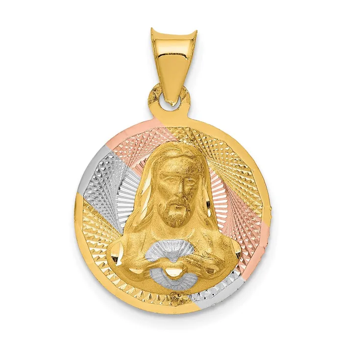 Goldia Necklaces 14k Yellow Rhodium Gold wRose and White Rhodium DC Sagrado Corazon Pendant Goldia Necklaces 14k Yellow Rhodium Gold wRose and White Rhodium DC Sagrado Corazon Pendant
