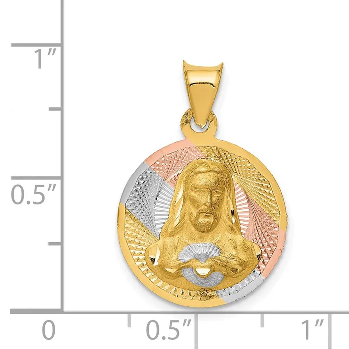 Goldia Necklaces 14k Yellow Rhodium Gold wRose and White Rhodium DC Sagrado Corazon Pendant