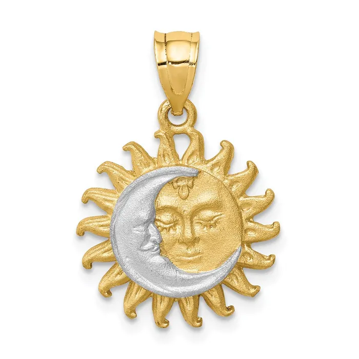 Goldia Necklaces 14k Yellow Rhodium Gold White Rhodium Brushed Sun and Moon Pendant Goldia Necklaces 14k Yellow Rhodium Gold White Rhodium Brushed Sun and Moon Pendant