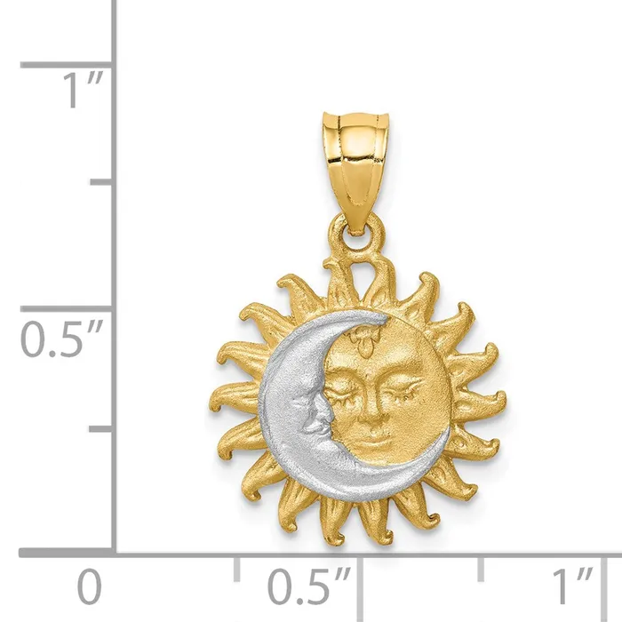 Goldia Necklaces 14k Yellow Rhodium Gold White Rhodium Brushed Sun and Moon Pendant