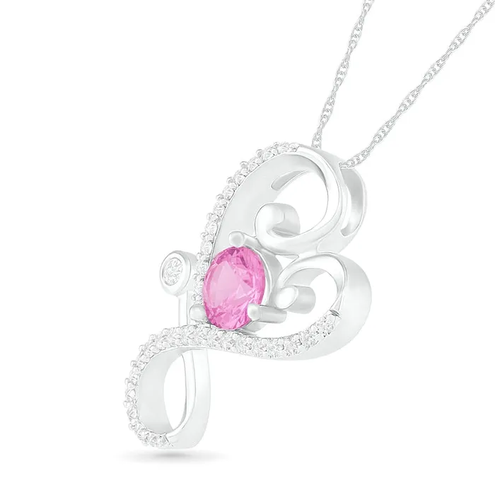 Goldia Necklaces 40mm LabCreated Pink and White Sapphire Tilted Loop Heart Stethoscope Pendant in Sterling Silver Goldia Necklaces 40mm LabCreated Pink and White Sapphire Tilted Loop Heart Stethoscope Pendant in Sterling Silver