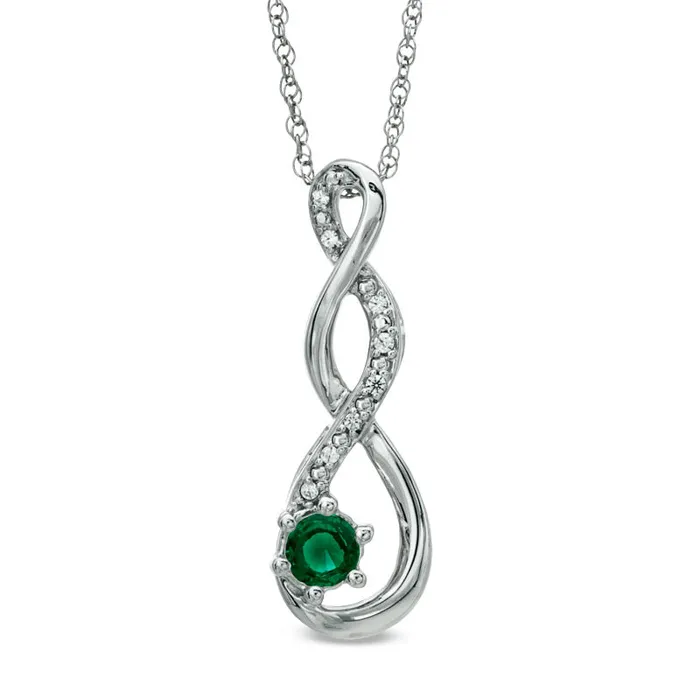 Goldia Necklaces 45mm LabCreated Emerald and Diamond Accent Twist Pendant in Sterling Silver Goldia Necklaces 45mm LabCreated Emerald and Diamond Accent Twist Pendant in Sterling Silver