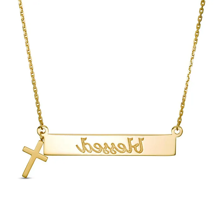 Goldia Necklaces blessed Horizontal Bar and Cross Charm Necklace in 14K Gold Goldia Necklaces blessed Horizontal Bar and Cross Charm Necklace in 14K Gold