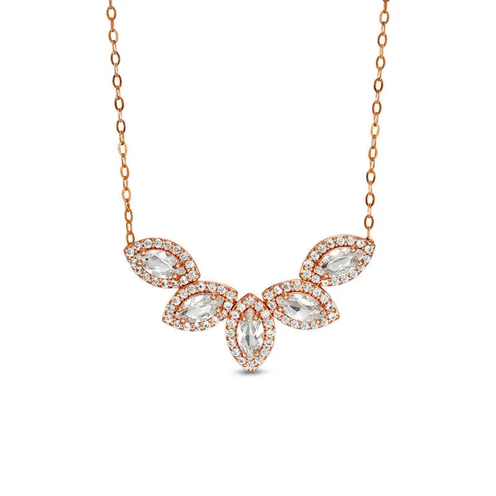 Goldia Necklaces Marquise LabCreated White Sapphire Five Stone Frame Necklace in 10K Rose Gold 165 Goldia Necklaces Marquise LabCreated White Sapphire Five Stone Frame Necklace in 10K Rose Gold 165