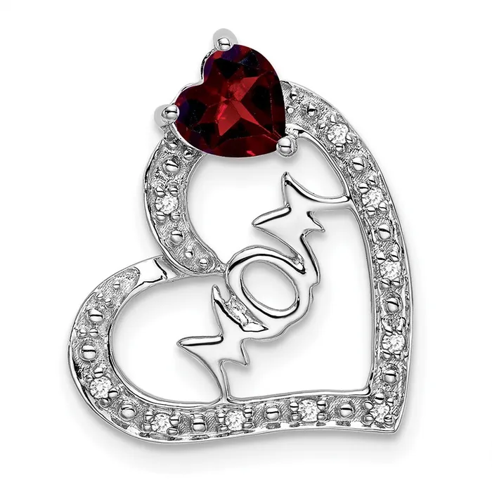 Goldia Necklaces Solid 14k White Gold Simulated Garnet and CZ MOM Heart Pendant Goldia Necklaces Solid 14k White Gold Simulated Garnet and CZ MOM Heart Pendant