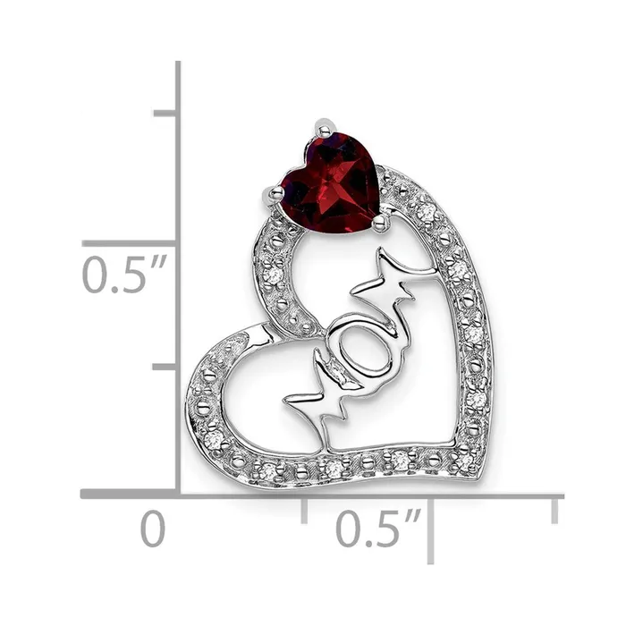 Goldia Necklaces Solid 14k White Gold Simulated Garnet and CZ MOM Heart Pendant Goldia Necklaces Solid 14k White Gold Simulated Garnet and CZ MOM Heart Pendant