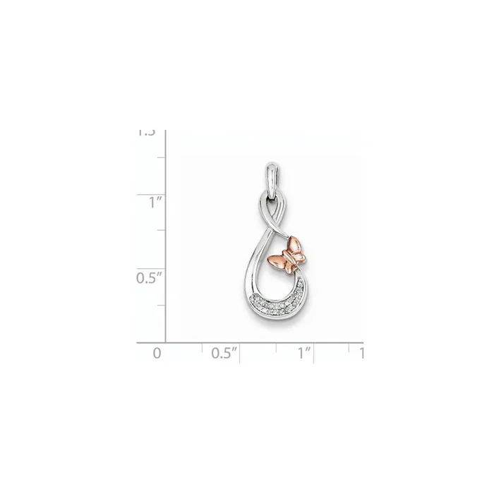Goldia Necklaces Sterling Silver Rhodium Plated 14k Rose Gold Butterfly Diamond Pendant