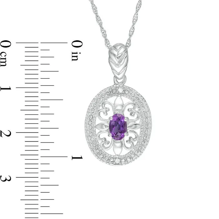 Goldia Oval Amethyst and Natural Diamond Accent Heart Antique VintageStyle Pendant in Sterling Silver Necklaces Goldia Oval Amethyst and Natural Diamond Accent Heart Antique VintageStyle Pendant in Sterling Silver Necklaces