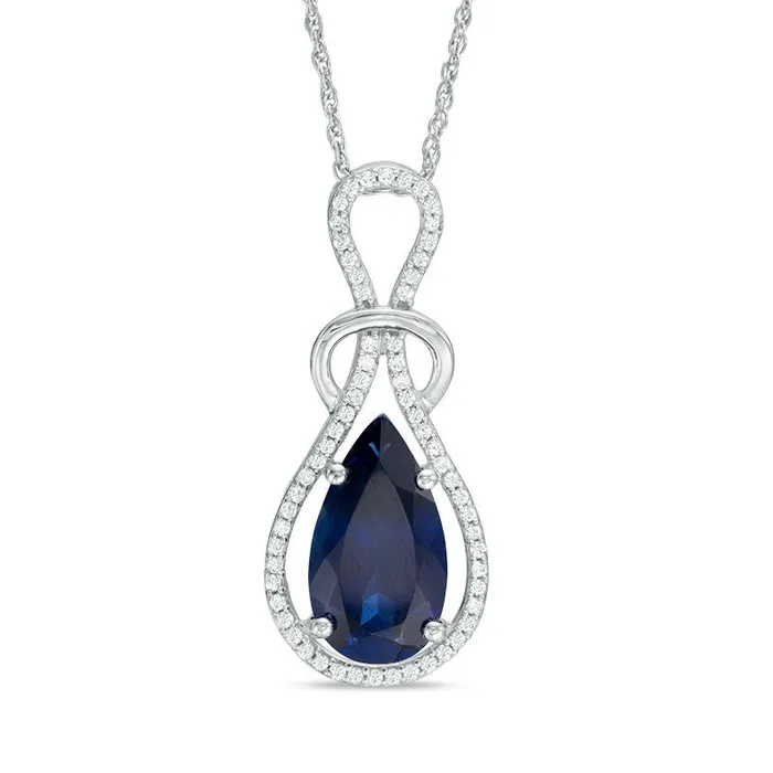 Goldia PearShaped LabCreated Blue Sapphire and 025 CT TW Diamond Loop Pendant in Sterling Silver Necklaces Goldia PearShaped LabCreated Blue Sapphire and 025 CT TW Diamond Loop Pendant in Sterling Silver Necklaces