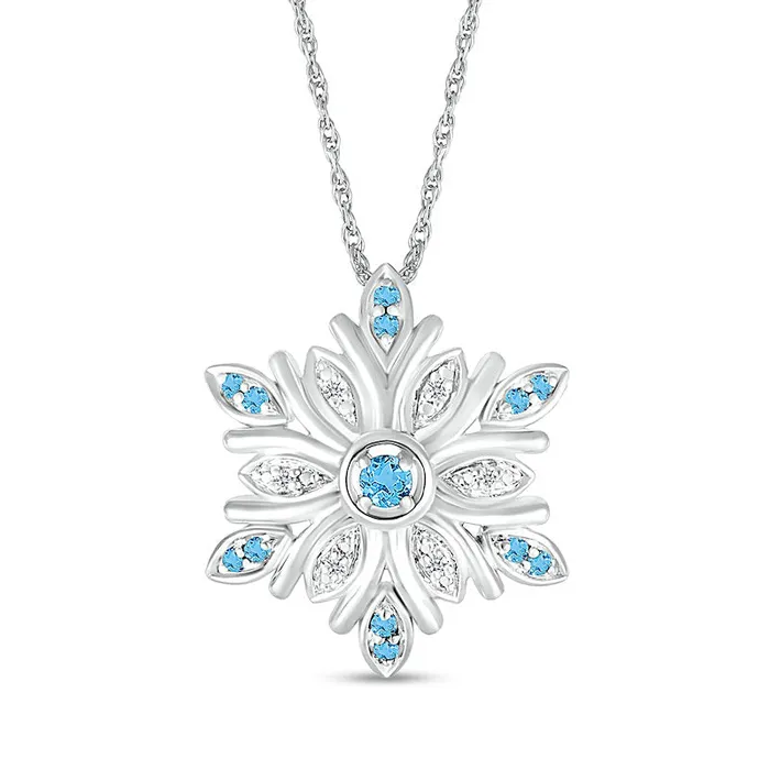 Goldia Swiss Blue Topaz and Natural Diamond Accent Snowflake Pendant in Sterling Silver Necklaces Goldia Swiss Blue Topaz and Natural Diamond Accent Snowflake Pendant in Sterling Silver Necklaces