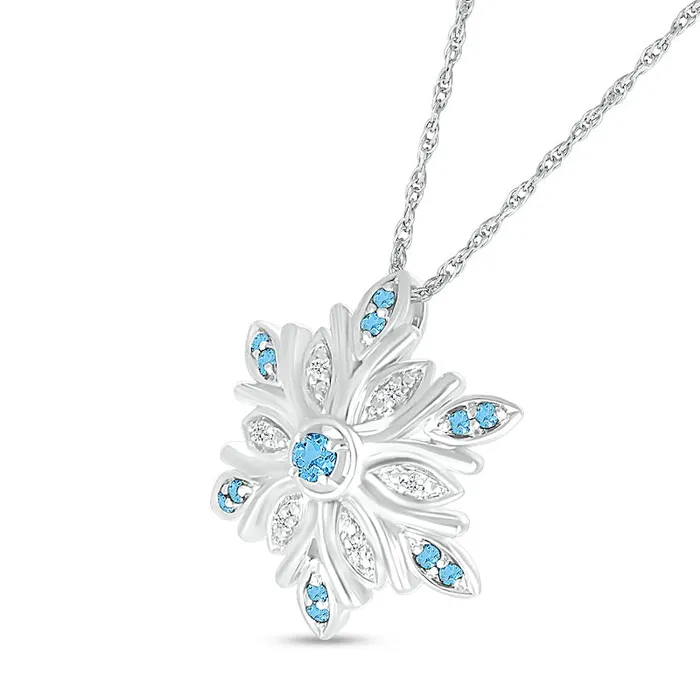Goldia Swiss Blue Topaz and Natural Diamond Accent Snowflake Pendant in Sterling Silver Necklaces Goldia Swiss Blue Topaz and Natural Diamond Accent Snowflake Pendant in Sterling Silver Necklaces