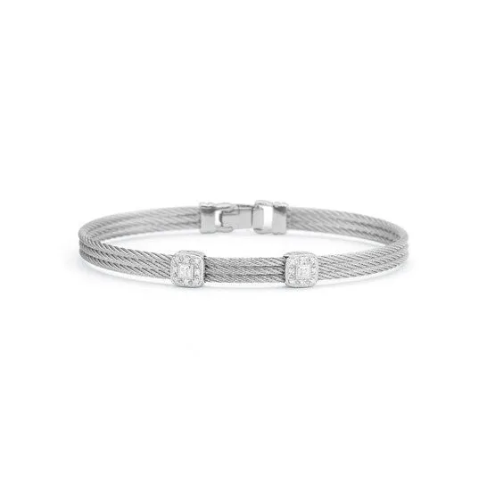 JMS always Bracelets Original ALOR Grey Cable Classic Stackable Bracelet with Double Square Station set in 18kt White Gold JMS always Bracelets Original ALOR Grey Cable Classic Stackable Bracelet with Double Square Station set in 18kt White Gold