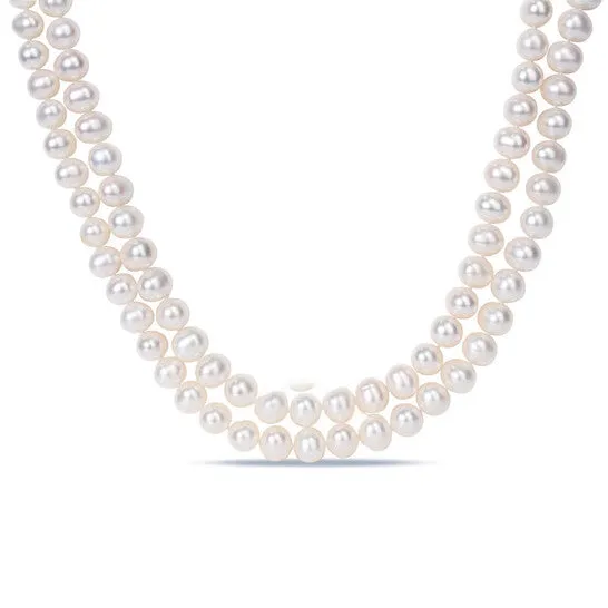 JMS always Necklaces Original AMOUR 9 10 Mm Freshwater Cultured Pearl 2Strand Necklace with Sterling Silver Clasp