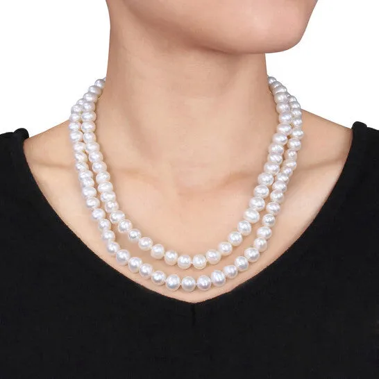 JMS always Necklaces Original AMOUR 9 10 Mm Freshwater Cultured Pearl 2Strand Necklace with Sterling Silver Clasp JMS always Necklaces Original AMOUR 9 10 Mm Freshwater Cultured Pearl 2Strand Necklace with Sterling Silver Clasp