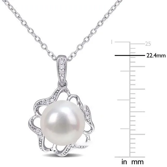 JMS always Necklaces Original AMOUR 9510mm Freshwater Cultured Pearl and Diamondaccent Floral Pendant with Chain In Sterling Silver JMS always Necklaces Original AMOUR 9510mm Freshwater Cultured Pearl and Diamondaccent Floral Pendant with Chain In Sterling Silver