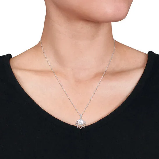 JMS always Necklaces Original AMOUR 9510mm Freshwater Cultured Pearl and Diamondaccent Floral Pendant with Chain In Sterling Silver JMS always Necklaces Original AMOUR 9510mm Freshwater Cultured Pearl and Diamondaccent Floral Pendant with Chain In Sterling Silver