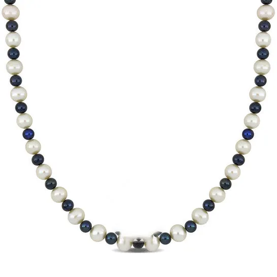 JMS always Necklaces Original AMOUR Mens 575mm Cultured Freshwater Black and White Pearl Necklace Sterling Silver Clasp 20 In