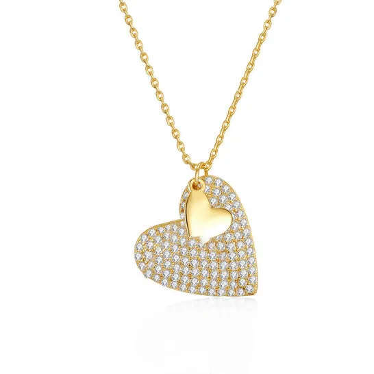JMS always Necklaces Original Megan Walford Sterling Silver 14k Yellow Gold Plated with Cubic Zirconia Pave Double Dangle Heart Charm Pendant Layering Necklace JMS always Necklaces Original Megan Walford Sterling Silver 14k Yellow Gold Plated with Cubic Zirconia Pave Double Dangle Heart Charm Pendant Layering Necklace