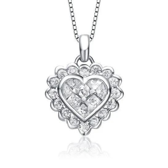 JMS always Necklaces Original Megan Walford Sterling Silver Princess and Round Cubic Zirconia Heart Drop Necklace JMS always Necklaces Original Megan Walford Sterling Silver Princess and Round Cubic Zirconia Heart Drop Necklace