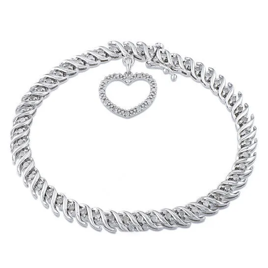 JMS always Original AMOUR 1 CT TW Diamond Tennis Bracelet with Heart Charm In Sterling Silver Bracelets JMS always Original AMOUR 1 CT TW Diamond Tennis Bracelet with Heart Charm In Sterling Silver Bracelets