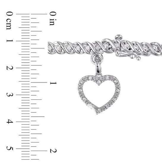 JMS always Original AMOUR 1 CT TW Diamond Tennis Bracelet with Heart Charm In Sterling Silver Bracelets JMS always Original AMOUR 1 CT TW Diamond Tennis Bracelet with Heart Charm In Sterling Silver Bracelets