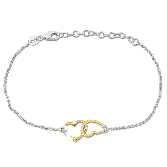 JMS always Original Amour Double Heart Charm Chain Bracelet in TwoTone White and Yellow Plated Sterling Silver Bracelets JMS always Original Amour Double Heart Charm Chain Bracelet in TwoTone White and Yellow Plated Sterling Silver Bracelets
