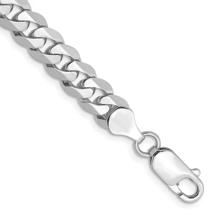 MDS Solid 14K White Gold 8 inch 725mm Flat Beveled Curb with Lobster Clasp Bracelet Bracelets MDS Solid 14K White Gold 8 inch 725mm Flat Beveled Curb with Lobster Clasp Bracelet Bracelets