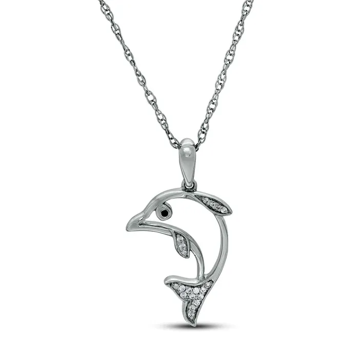 Necklaces 005 CT TW Enhanced Black and White Natural Diamond Outline Dolphin Pendant in Sterling Silver Goldia Necklaces 005 CT TW Enhanced Black and White Natural Diamond Outline Dolphin Pendant in Sterling Silver Goldia