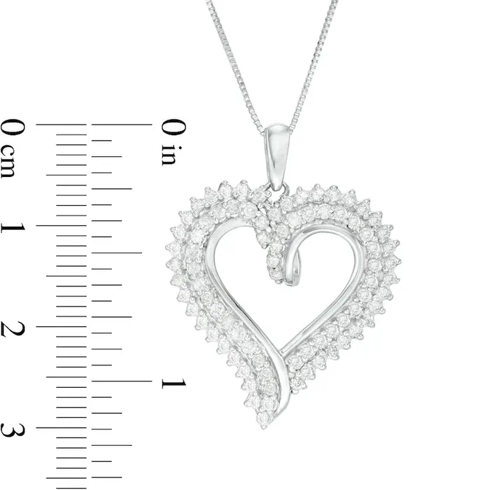 Necklaces 1 CT TW Natural Diamond Double Row Heart Pendant in 10K White Gold Goldia
