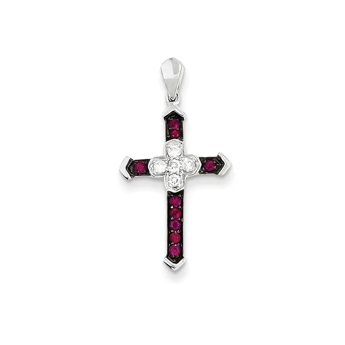 Necklaces 14k White Gold Diamond Ruby Cross Pendant Goldia