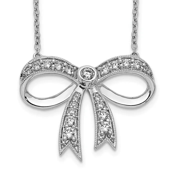 Necklaces 14k White Gold Real Diamond Bow Necklace Goldia