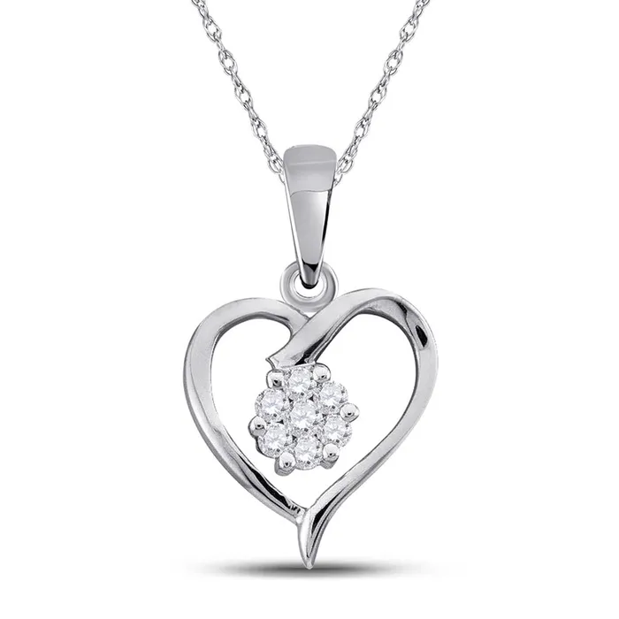 Necklaces 14k White Gold Round Diamond Flower Cluster Heart Pendant 112 Cttw gndatlanta Necklaces 14k White Gold Round Diamond Flower Cluster Heart Pendant 112 Cttw gndatlanta