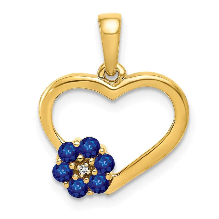 Necklaces 14K Yellow Gold Real Diamond and Sapphire Heart w Flower Pendant Goldia Necklaces 14K Yellow Gold Real Diamond and Sapphire Heart w Flower Pendant Goldia
