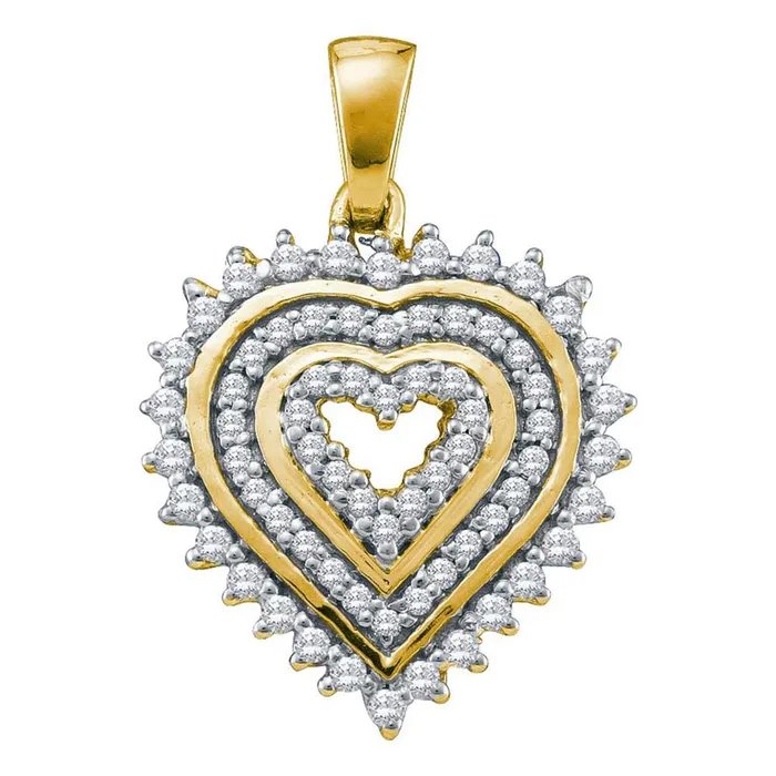 Necklaces gndatlanta 10k Yellow Gold Round Diamond Concentric Heart Pendant 13 Cttw Necklaces gndatlanta 10k Yellow Gold Round Diamond Concentric Heart Pendant 13 Cttw